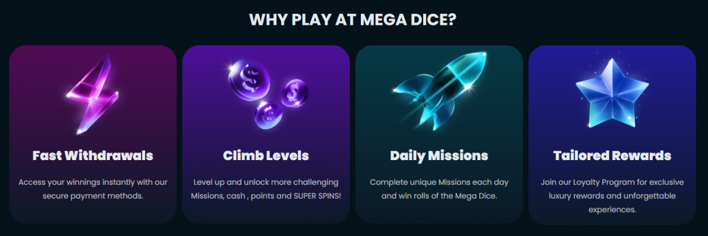 MegaDice mobiele app interface